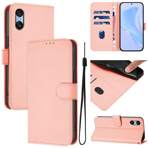 Funda de Piel Sintética con Cordón para Sony Xperia 10 Vi (2024) (Rosa)