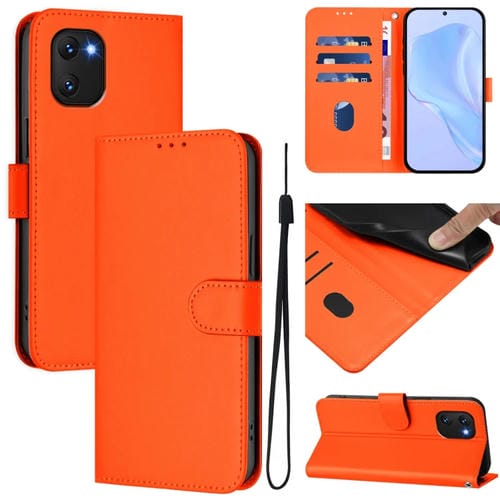 Funda de Cuero con Cordón para Teléfono Umidigi Power 7/7S con Tacto de Piel (Naranja)