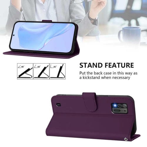 Funda de cuero con textura de piel y cordón para ZTE Blade A52 Lite (violeta)