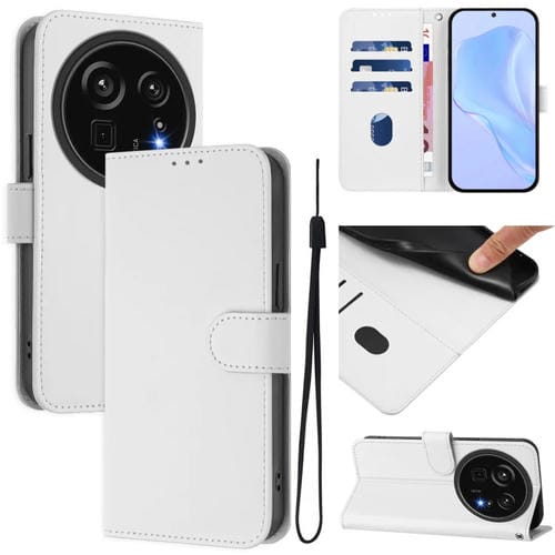 Funda de Piel Sintética con Cordón para Sharp Aquos R9 Pro Sh-54E (Blanco)