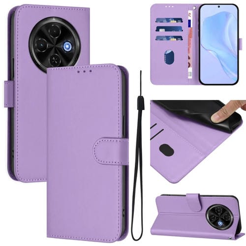 Funda de Piel con Textura y Cordón para Tecno Spark 30C 5G y Pop 9 5G (Morado Lavanda)