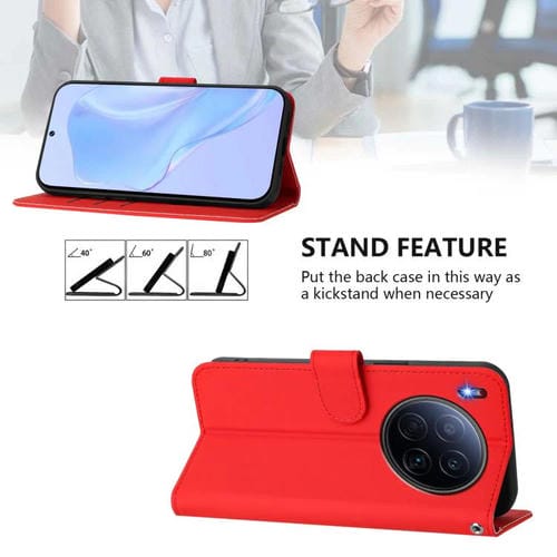 Funda de piel con cordón para Tecno Camon 40 Premier Skin Feel, color liso (rojo)
