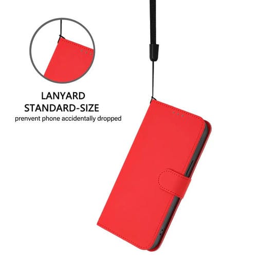 Funda de piel con cordón para Tecno Camon 40 Premier Skin Feel, color liso (rojo)
