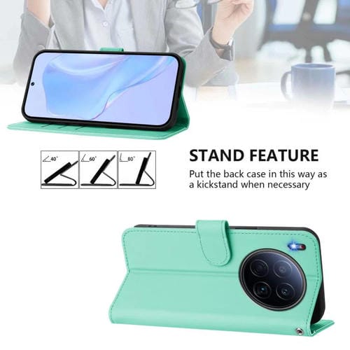 Funda de piel con cordón para Tecno Camon 40 Premier Skin Feel (verde menta)