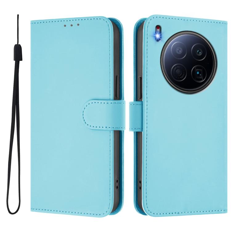 Funda de piel con cordón para Tecno Camon 40 Premier Skin Feel (azul cielo)