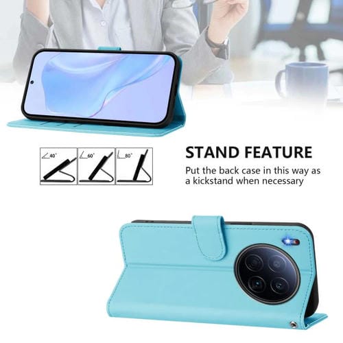 Funda de piel con cordón para Tecno Camon 40 Premier Skin Feel (azul cielo)
