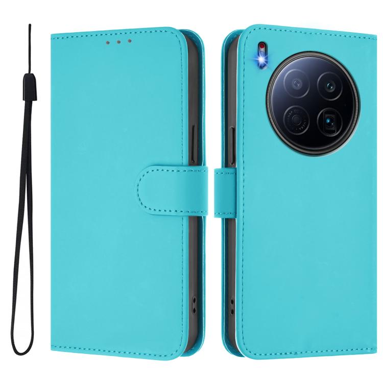 Funda de piel con cordón para Tecno Camon 40 Premier Skin Feel (azul lago)