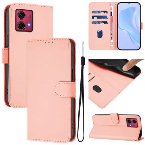 Funda de Piel Sintética con Cordón para Motorola Moto G84 5G (Rosa)