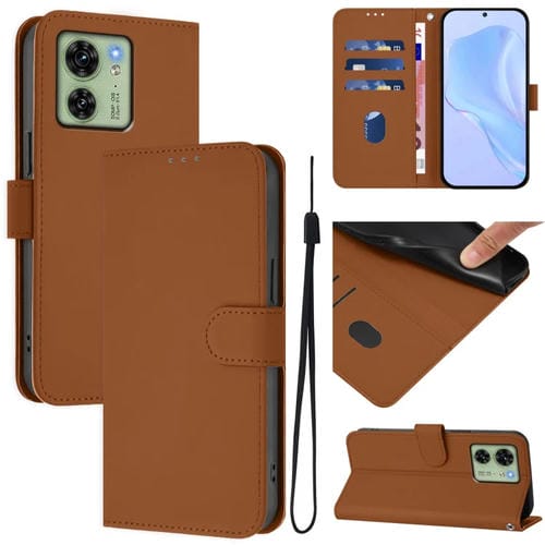 Funda de Cuero con Cordón para Motorola Edge 40 5G con Tacto de Piel (Marrón)