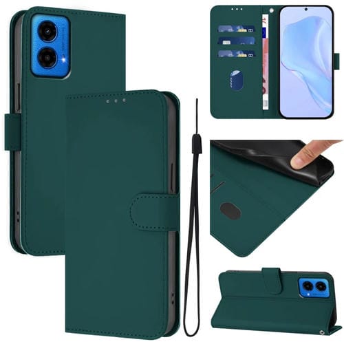Funda de Piel Sintética con Cordón para Motorola Moto G45 5G y G34 5G (Verde Oscuro)