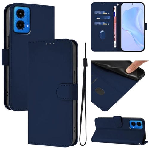 Funda de Piel Sintética con Cordón para Motorola Moto G45 5G y G34 5G (Azul Marino)