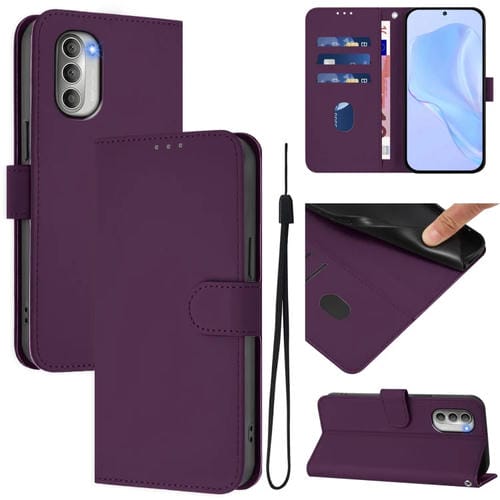 Funda de Piel Sintética con Cordón para Motorola Moto G51 5G (Violeta)