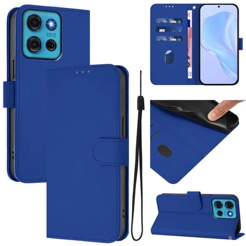 Funda de Piel Sintética con Cordón para Motorola Moto G75 5G (Azul Oscuro)