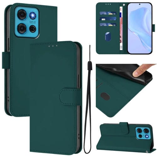 Funda de Piel Sintética con Cordón para Motorola Moto G75 5G (Verde Oscuro)