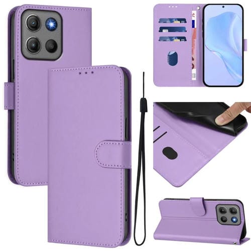 Funda de cuero con textura de piel y cordón para Motorola Moto G15 Power (morado lavanda)