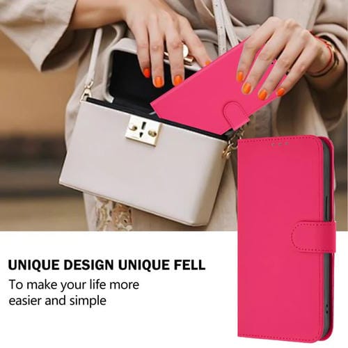 Funda de cuero con textura de piel y cordón para Motorola Moto G15 Power (rosa y rojo)