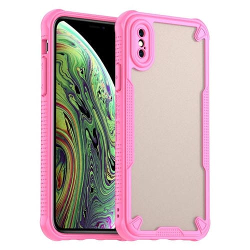 Funda híbrida TPU y PC para iPhone Xs con protección Glaseada (Rosa)
