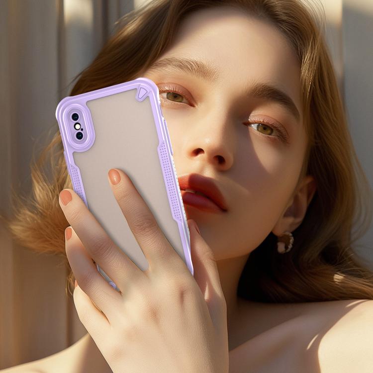Funda Híbrida TPU y PC para iPhone Xs Protección Glaseada (Morado)