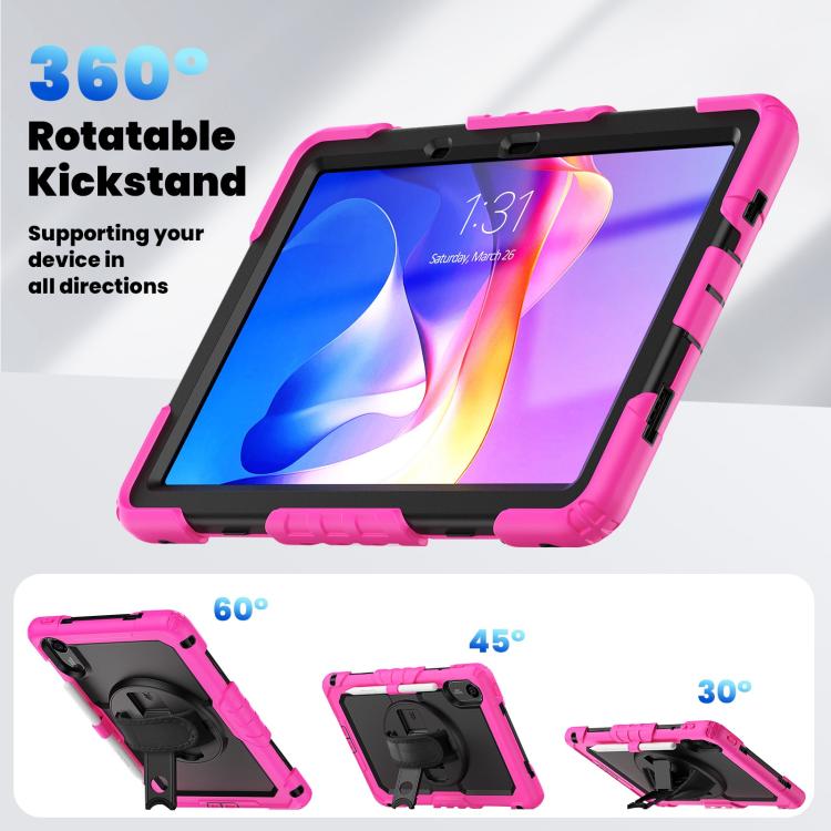 Funda híbrida de silicona para tableta Xiaomi Redmi Pad 2 con soporte giratorio y correa para el hombro (rosa, rojo y negro)