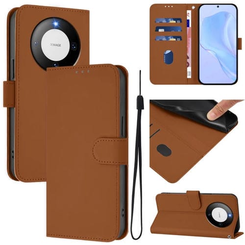 Funda de Piel Sintética con Cordón para Huawei Mate 60 con Tacto de Piel (Marrón)