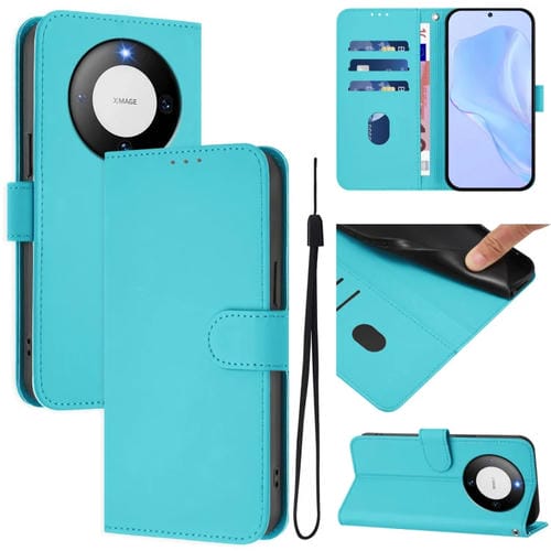 Funda de Piel Sintética con Cordón para Huawei Mate 60 Pro/60 Pro+ (Azul Lago)