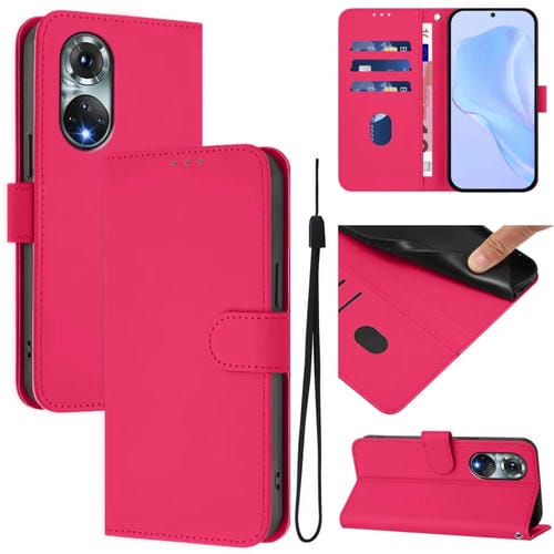 Funda de Piel con Cordón para Huawei Nova 9 Skin Feel (Rosa Rojo)