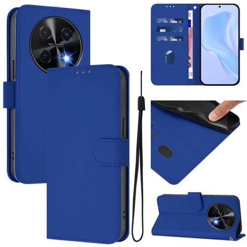 Funda de Piel con Textura para Huawei Nova 12I 4G con Cordón (Azul Oscuro)