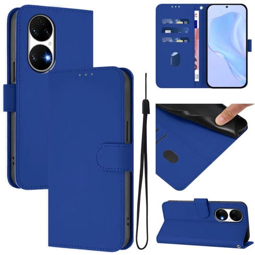 Funda de Piel Sintética con Cordón para Huawei P50 Skin Feel (Azul Oscuro)