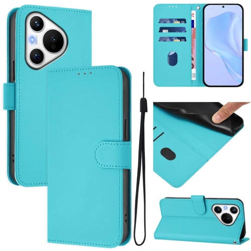 Funda de Piel con Cordón para Teléfono Huawei Pura 70 con Tacto Piel (Azul Lago)
