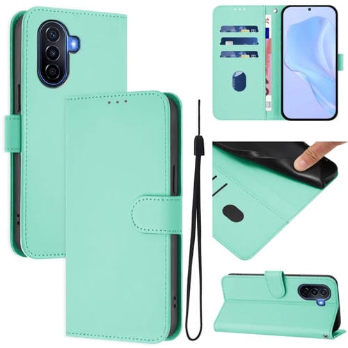Funda de Piel Sintética con Cordón para Huawei Enjoy 50 4G y Nova Y70 Plus (Verde Menta)