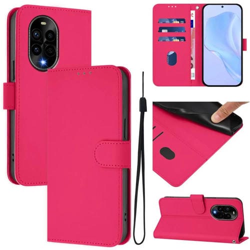 Funda de Piel para Huawei Nova 13 Pro con Cordón (Rosa Rojo)