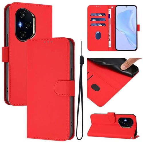 Funda de Cuero con Textura de Piel y Cordón para Honor 300 Pro y 300 Ultra (Roja)