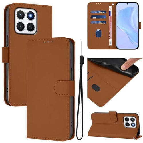 Funda de Cuero con Cordón para Honor X8C 4G (Marrón) Diseño Piel Liso Tacto Global