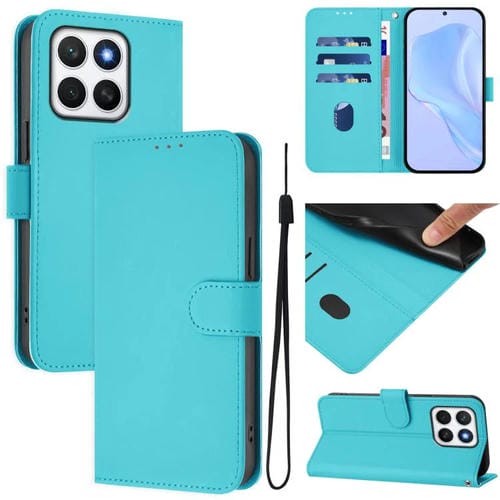 Funda de Cuero con Cordón para Honor X8C 4G Diseño Piel Liso Tacto Global (Azul Lago)