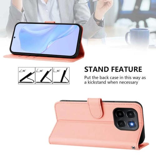 Funda de cuero con textura de piel y cordón para Honor X6C 4G (rosa)