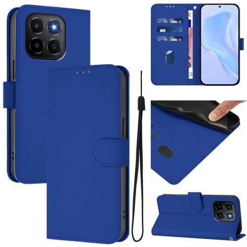 Funda de cuero con textura de piel y cordón para Honor X6C 4G (azul oscuro)