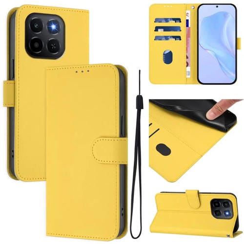 Funda de cuero con textura de piel y cordón para Honor X6C 4G (amarillo limón)