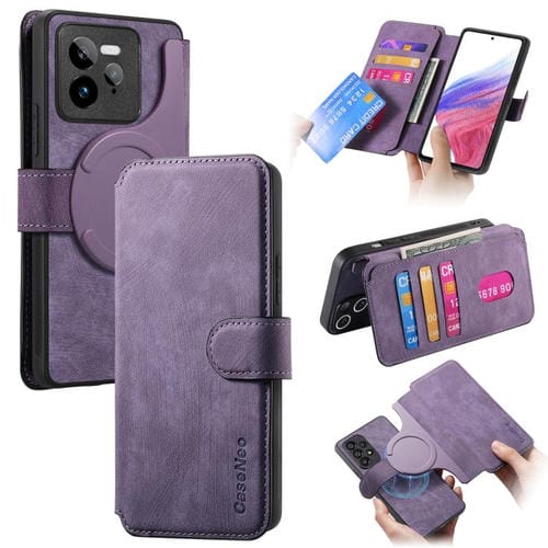 Funda Neo Magsafe Rfid Antirrobo de Cuero Retro para Realme Gt7 Pro (Morada)