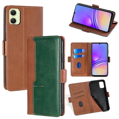Funda de cuero con hebilla lateral en color de contraste para Samsung Galaxy A05 4G (marrón claro y verde)