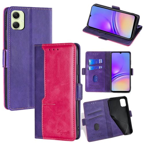 Funda de cuero con hebilla lateral en color de contraste para Samsung Galaxy A05 4G (morado y rojo rosa)