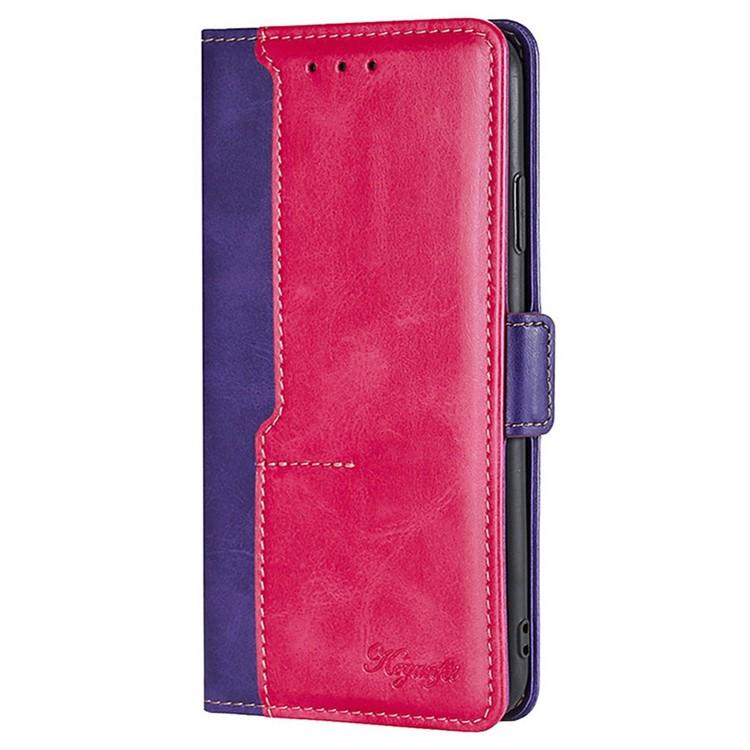 Funda de cuero con hebilla lateral en contraste para Samsung Galaxy A36 5G (morado y rojo rosa)