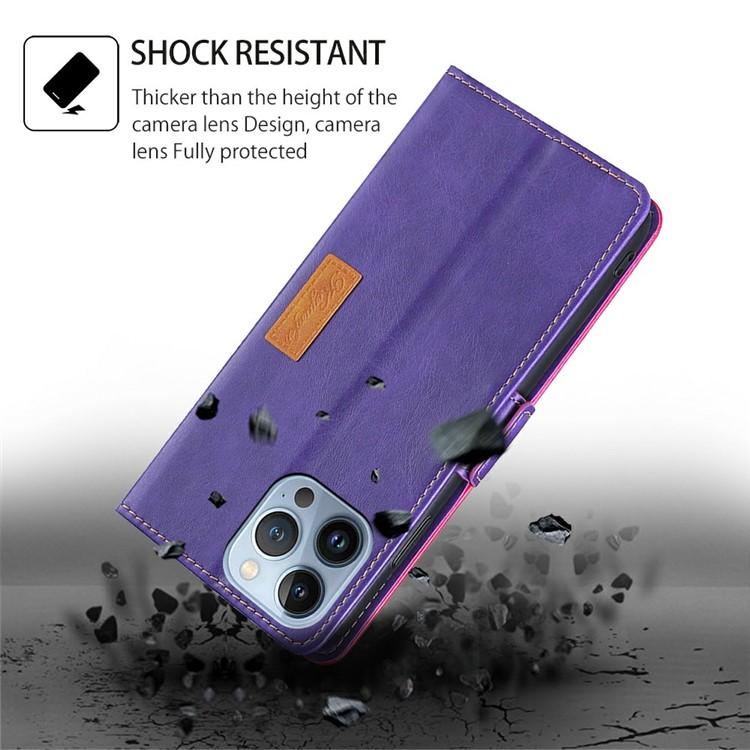 Funda de cuero con hebilla lateral en contraste para Samsung Galaxy A36 5G (morado y rojo rosa)