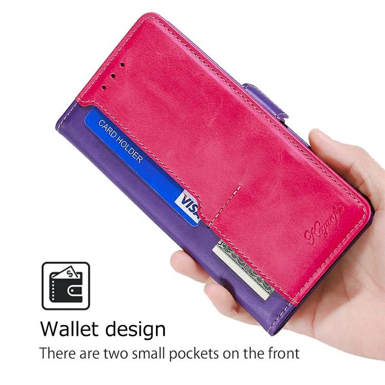 Funda de cuero con hebilla lateral en contraste para Samsung Galaxy A36 5G (morado y rojo rosa)