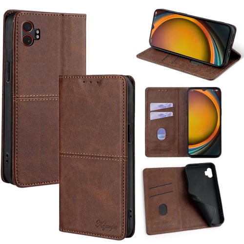Funda magnética de cuero con textura de vaca para Samsung Galaxy Xcover 7 Pro 5G (marrón oscuro)