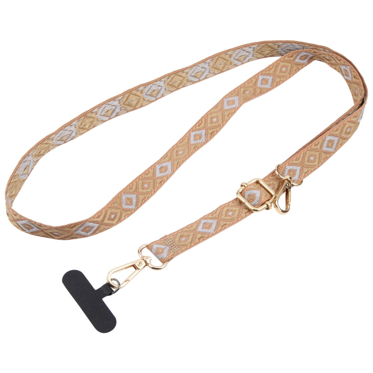 Cordón cruzado para teléfono móvil estilo étnico retro antipérdida para cuello (Caqui)