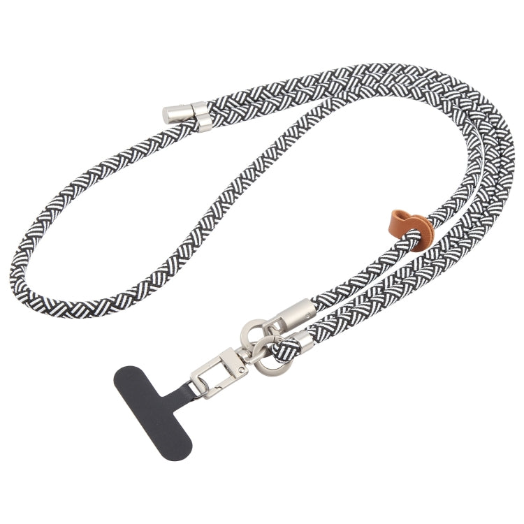 Cordón para cuello ajustable antipérdida con hebilla plateada 8mm para teléfono móvil (Sarga blanca y negra)