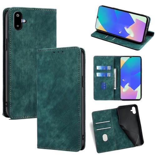 Funda de cuero magnética con cepillo y antirrobo RFID para Samsung Galaxy F06 5G (verde)