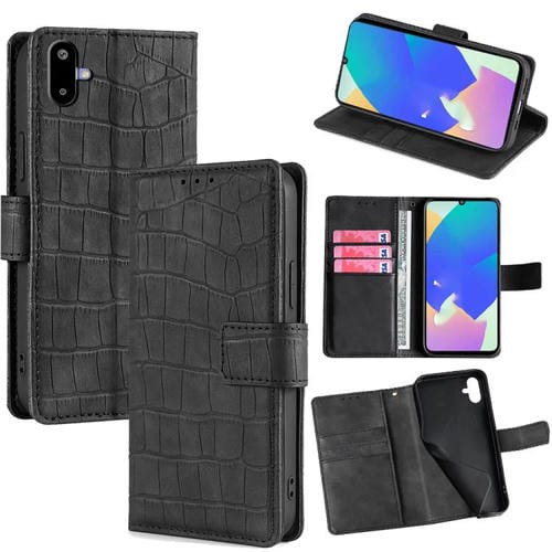 Funda de piel con cierre magnético y diseño de cocodrilo para Samsung Galaxy F06 5G (negra)