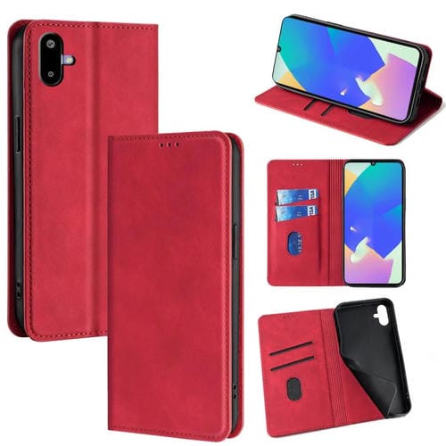 Funda de cuero magnética con textura de piel para Samsung Galaxy F06 5G (roja)