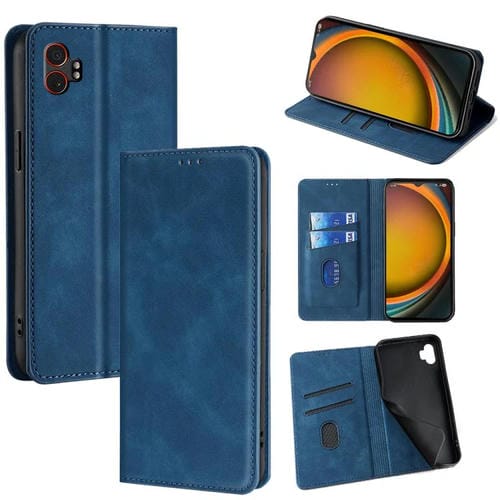 Funda de cuero magnética con textura de piel para Samsung Galaxy Xcover 7 Pro 5G (azul)